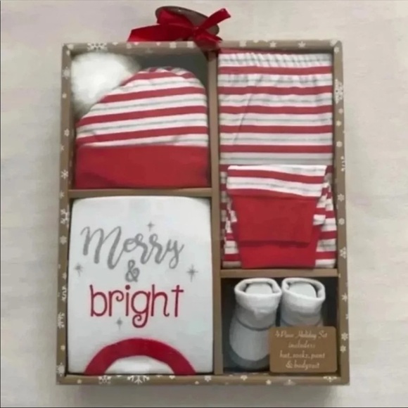 “Merry & Bright” 4 PC Baby Holiday Box Set, 0-6 Months - Picture 1 of 8